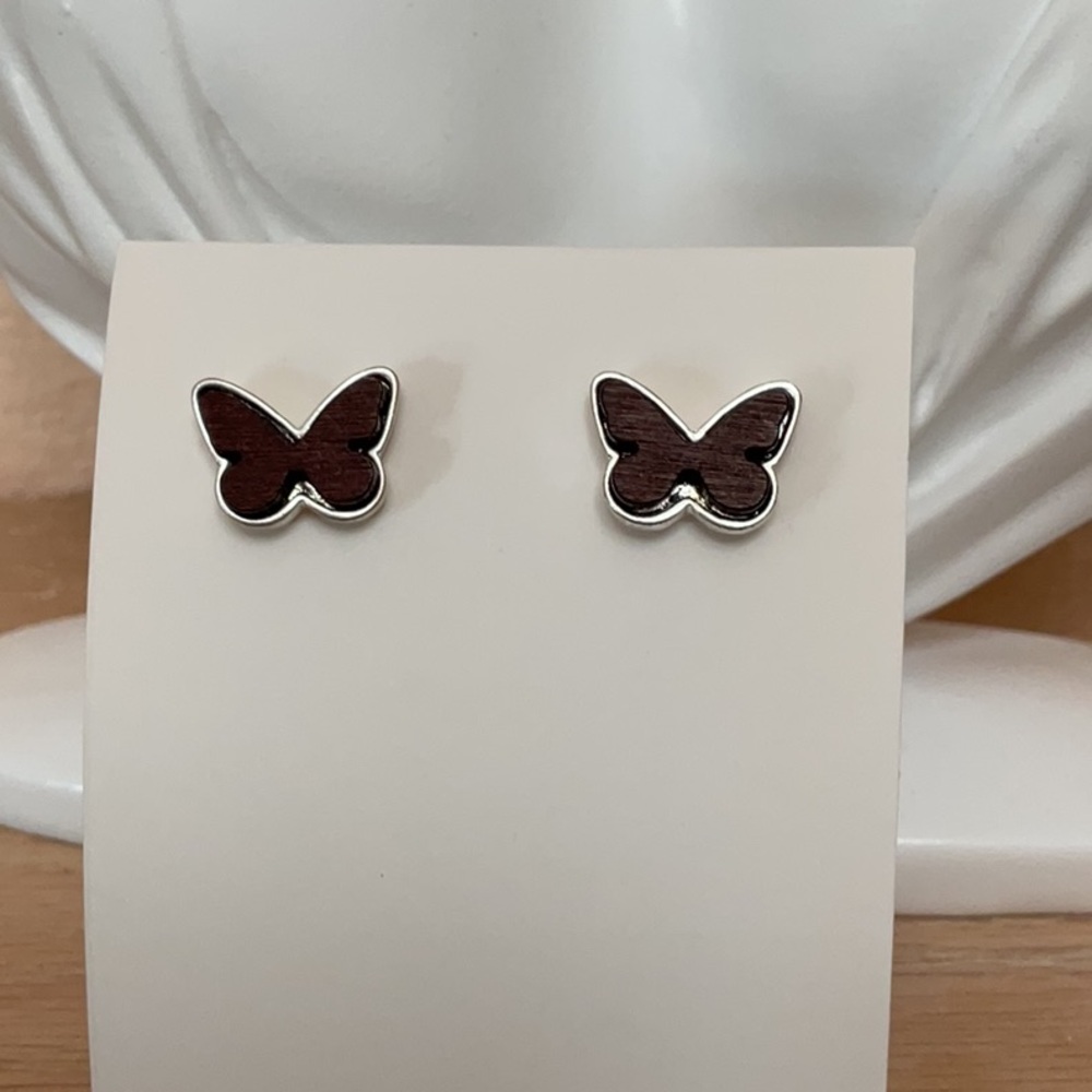 Butterfly Stud Earrings in Dark Wood Tone